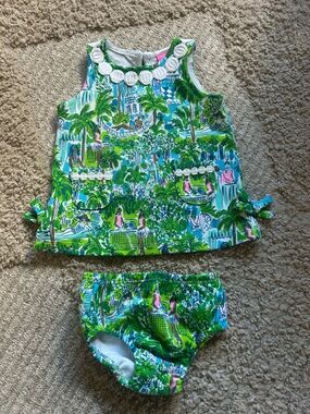 Lilly Pulitzer Green and Blue Shell-Trim Two-Piece Set -6-12 months